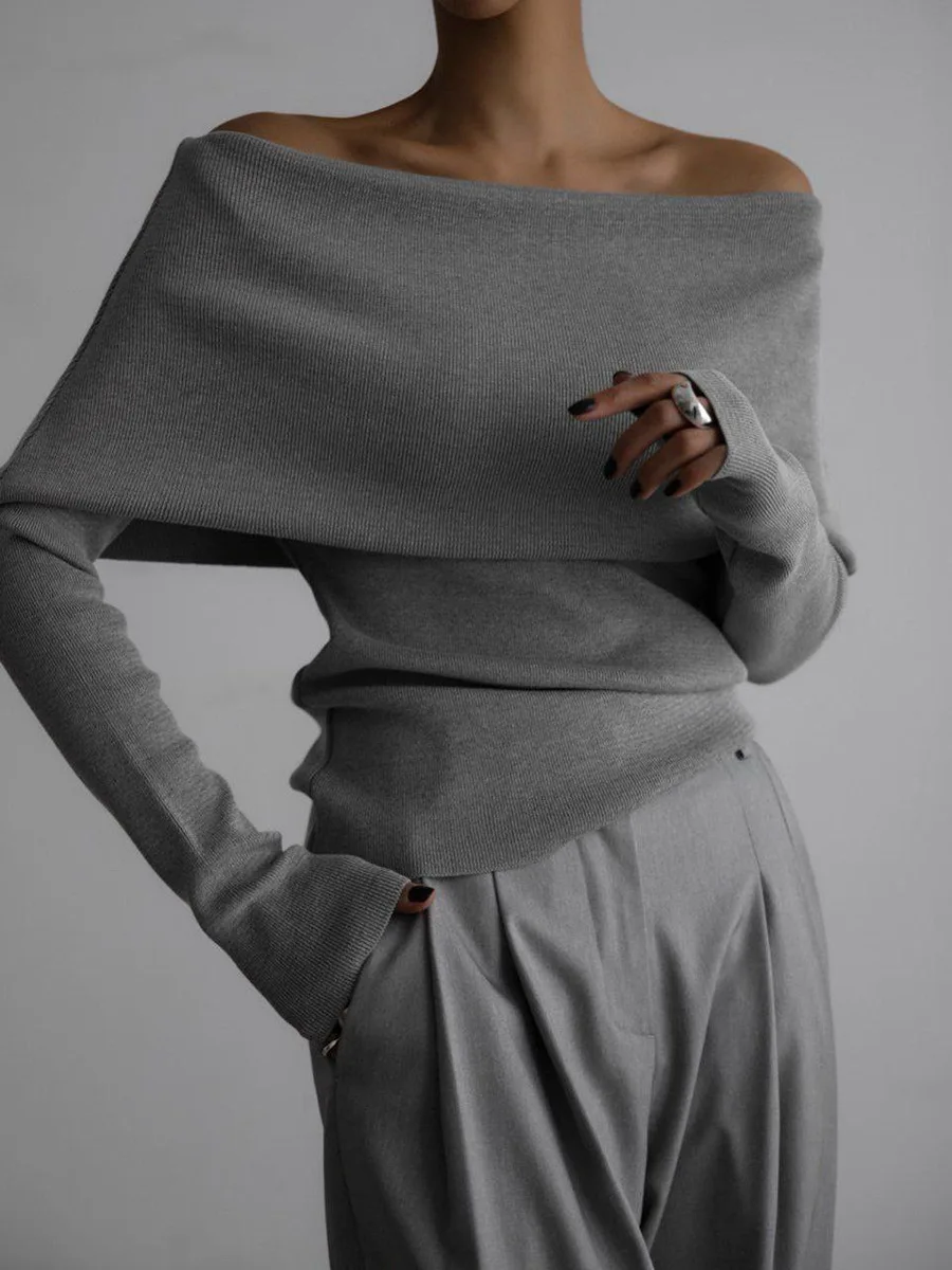 

Off Shoulder Women's Knitted Sweater Knitwears Top Long Sleeve Pullovers Jumper Clothing Red Gray Brown New Autumn Winter White