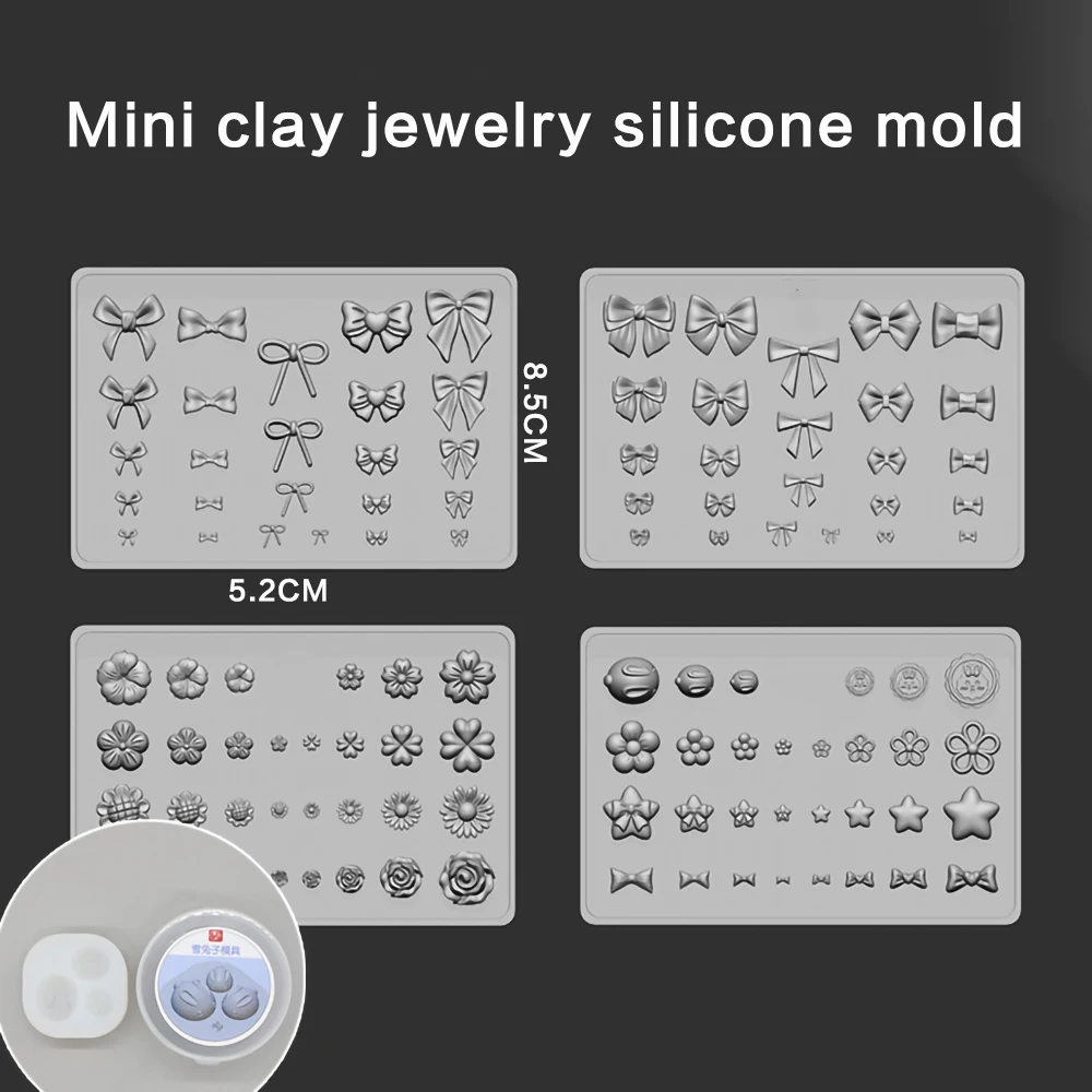 Pottery clay mini mold bow trinket flower rabbit mold Ceramic jewelry decorative silicone Including storage box