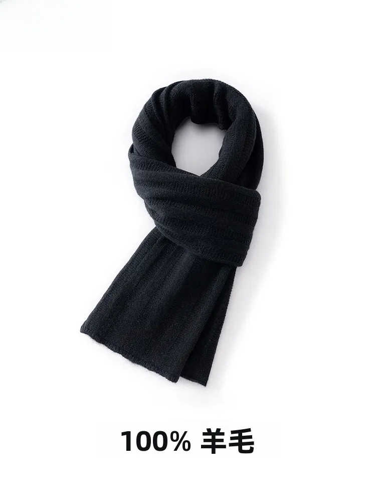 hengyuanxiang-winter-scarf-00-pure-wool-men's-warm-knitted-bla-high-end-ne-warmer-gift-box-set-ex-couple-scarf
