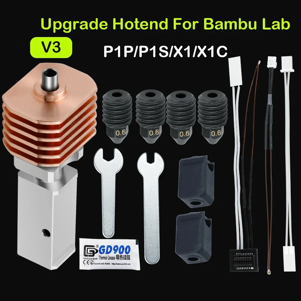 For Bambu Lab P1s Complete Hotend V3 Bambulab P1s P1p X1 X1c Hotend Upgrade Nozzle Print Head Thermistor 3D Printer Accessories