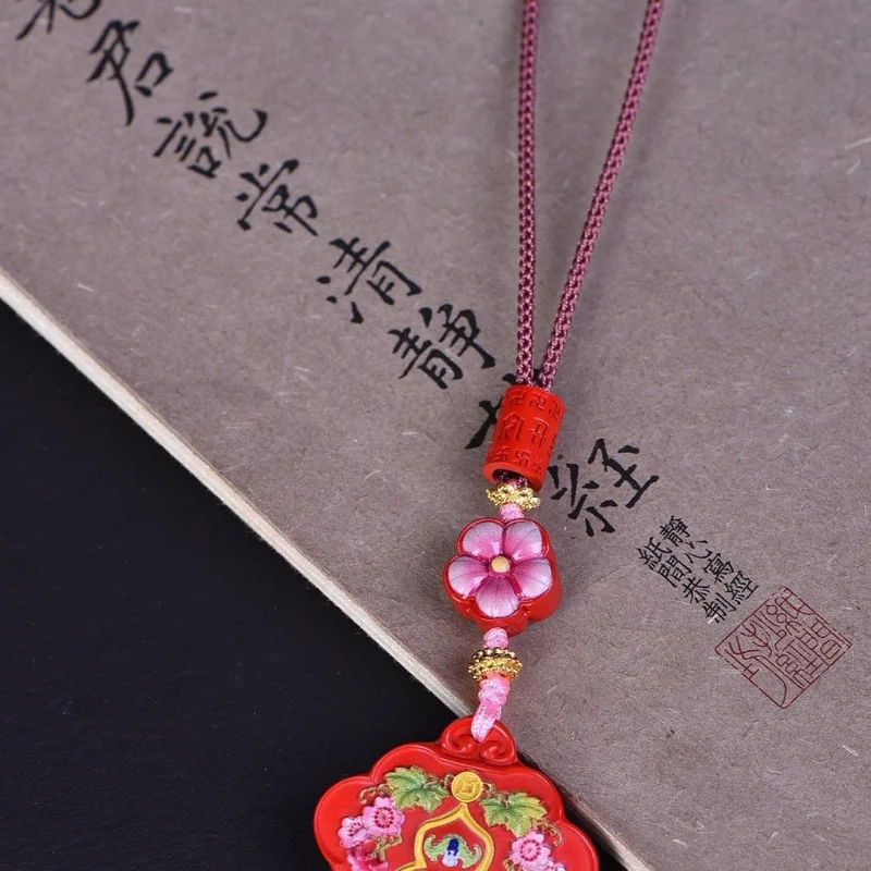 High Content Red Sand Painted [Lock of Good Wishes Pendant] Car Keychain Handmade Bag Hanging