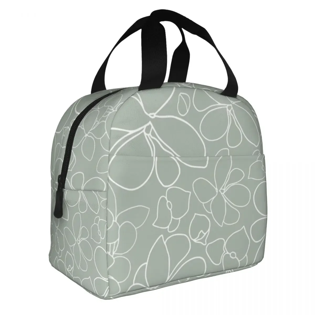 Lunch Bag for Men Women Sage Green Pattern Line Art Thermal Cooler Waterproof Picnic School Floral Oxford Tote Food Storage Bags