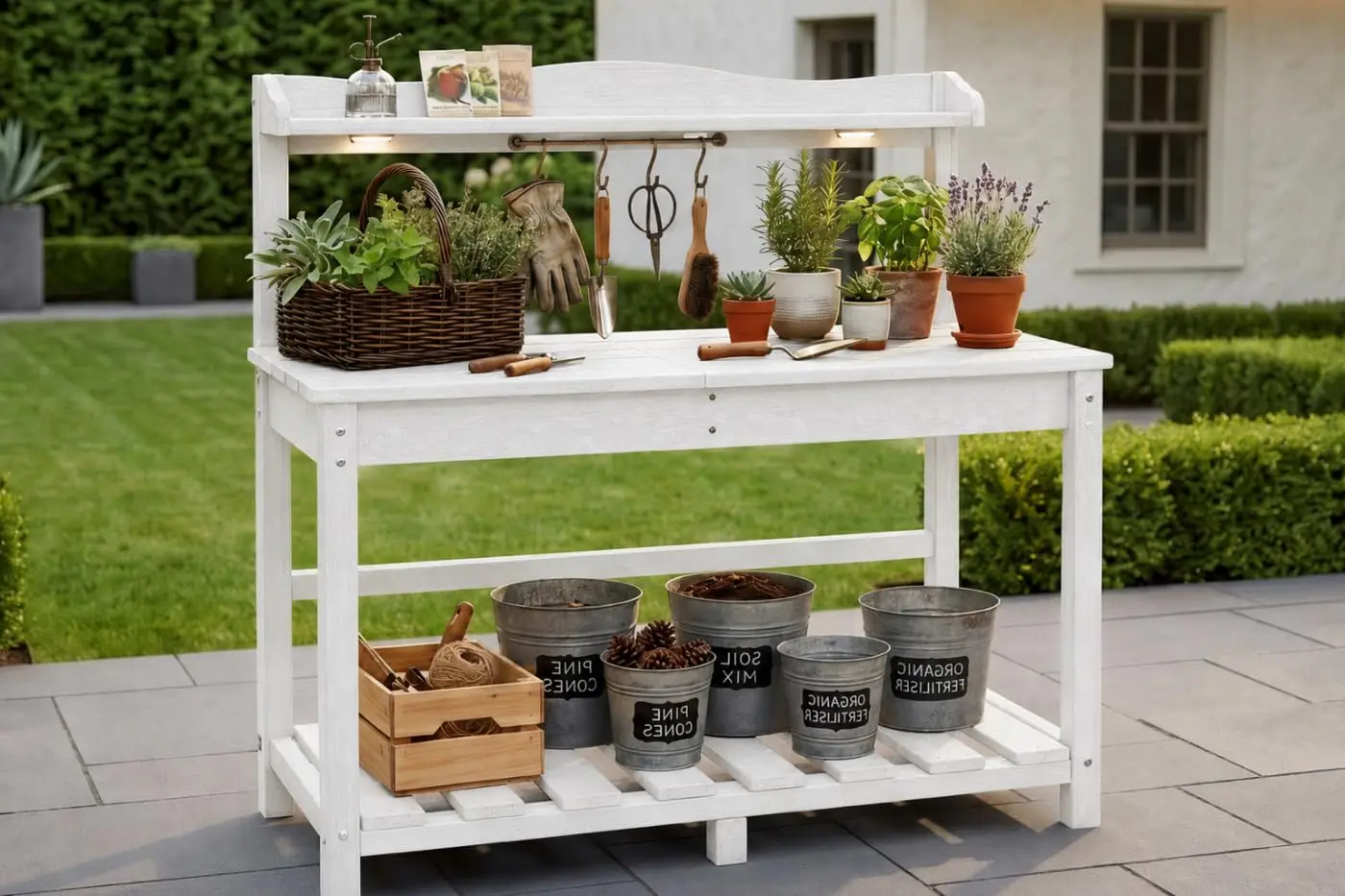 HDPE Potting Bench with Removable Sink, Expandable Work Station, Sliding Tabletop, Wheels, Heavy Duty Planting Table, Customized