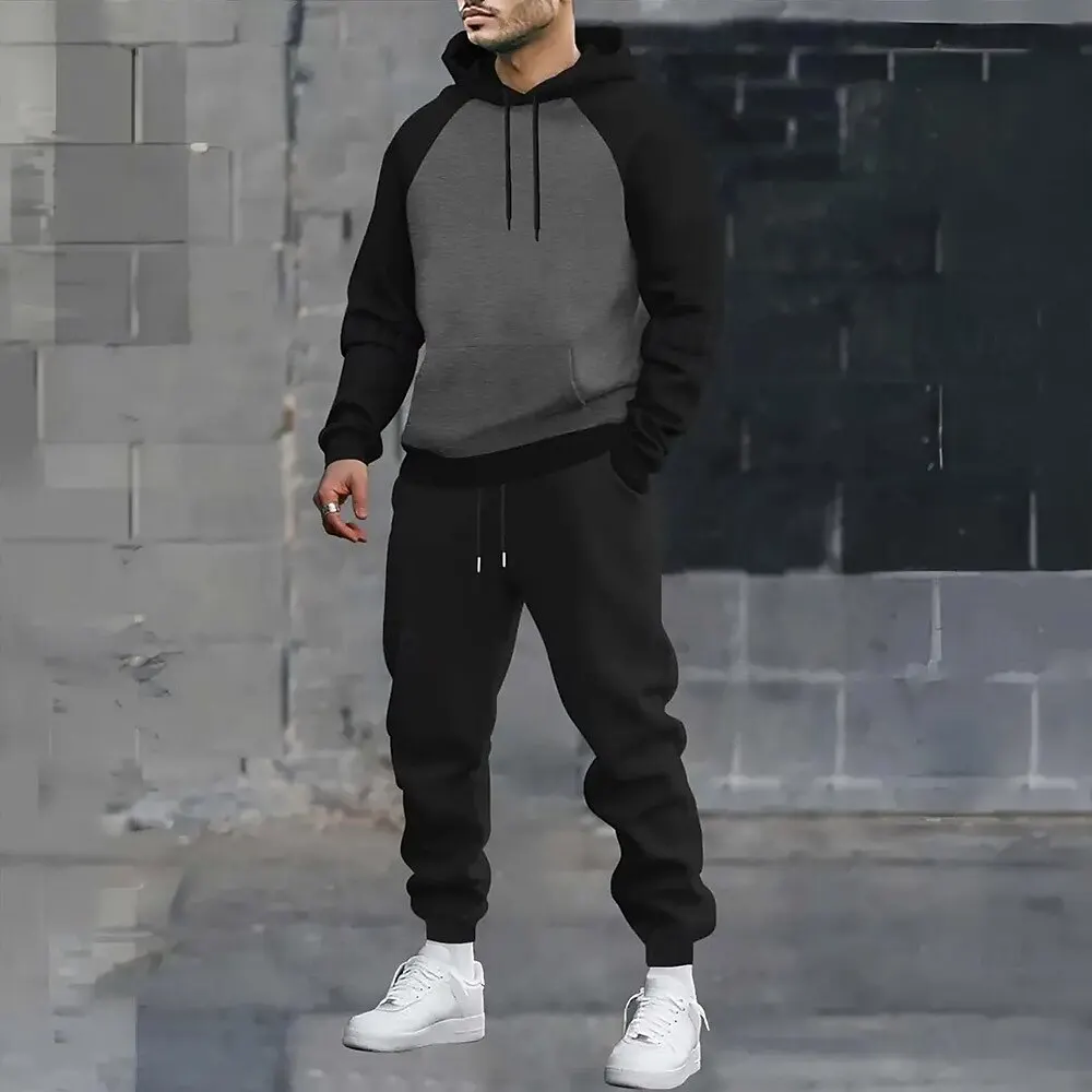 Outono inverno conjuntos de moletom masculino moda simples hoodies calças 2 peça roupa ao ar livre casual solto fatos de treino roupas masculinas