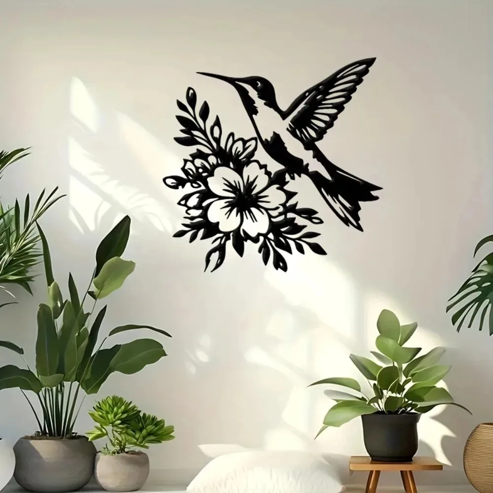 Metal Wall Art Hummingbird, Minimalist Line Metal Decor, Modern Home Gift Elegant