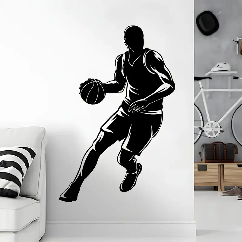 Basketball Player Silhouette Wall Stickers for Bedroom Living Room Basketball Theme Removable Wall Decals Background Wall Art Ho