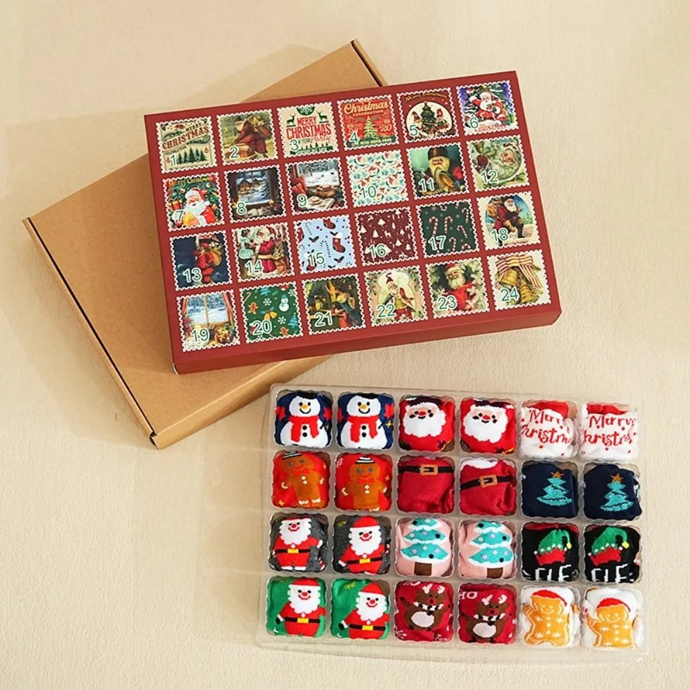 12pcs Cartoon Red Christmas Socks Snowman Elk Crew Socks Santa Claus Floor Sleeping Socks Holiday Gift