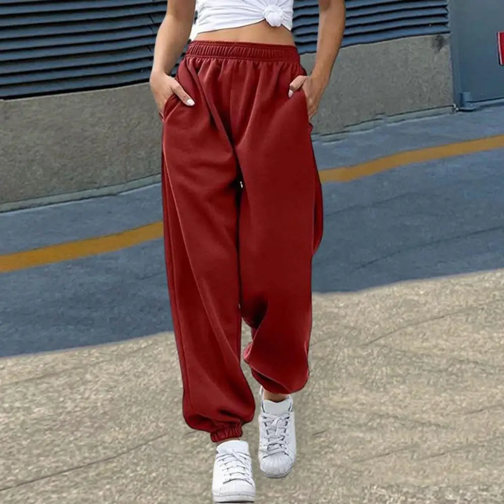 Women Pants High Elastic Waist Casual Pants Loose Soft Spring Autumn Ladies Female Wide Leg Sports Cuffed Trousers