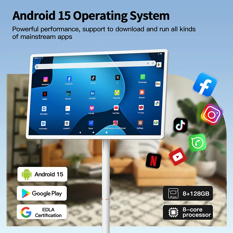 2025 Hot Sales Moveable 32 Inch Android 15 Portable TV Tablet PC with Battery Smart Touch Big Screen  Tv Interactive Television