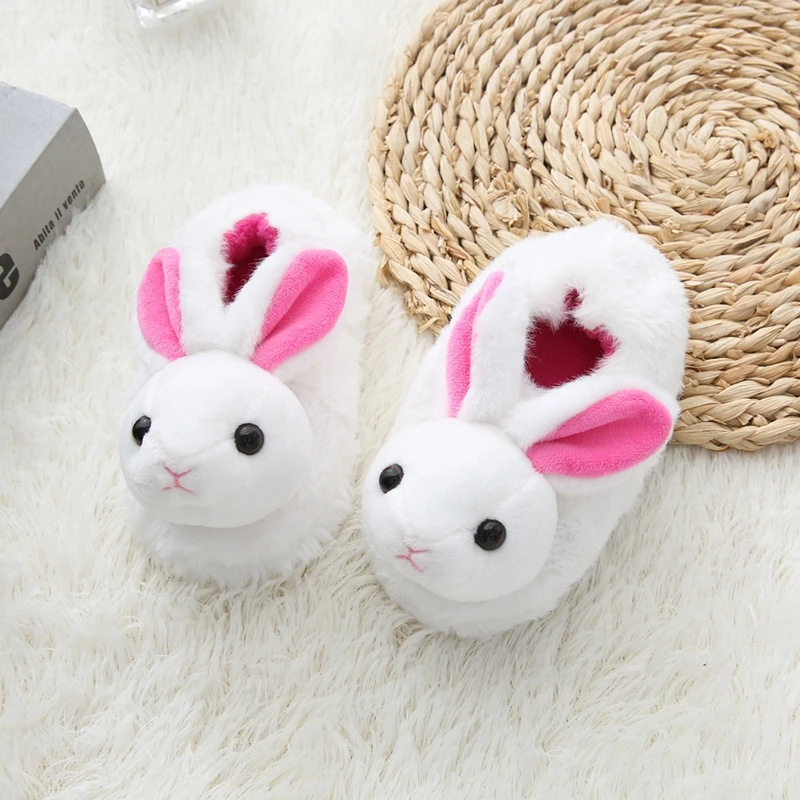 Fashion Toddler Girl Slippers Indoor Winter Cartoon 3D Bunny Plush Warm Kid House Footwear Soft Rubber Sole Home Shoes Baby Item