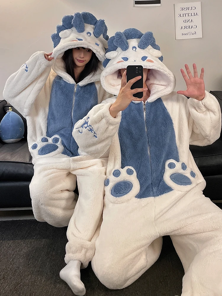

DAIMELU winter pajamas women's coral fleece flannel one-piece female sleepwear cartoon thickened warm nightwear loungewear suit