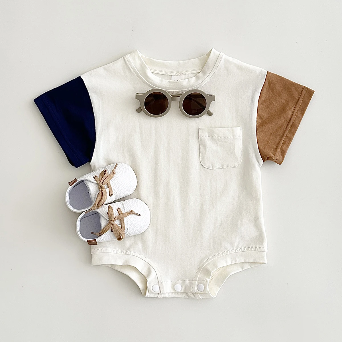 New Summer Baby Girls Clothing Triangle Button Romper Pocket Toddler Bodysuit Baby Boys Jumpsuit Newborn Baby 0-18M