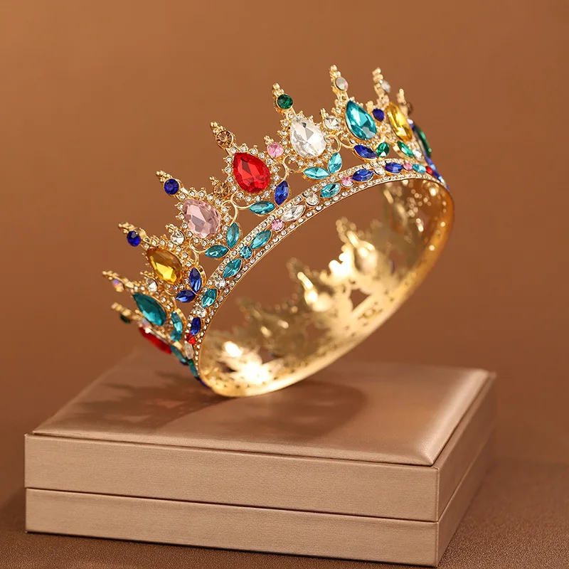 

NiuShuya Радужное цветное бароковое европейское женское платье принцессы с круглой короной для волос, свадебное платье, королевские диадемы, украшения для волос