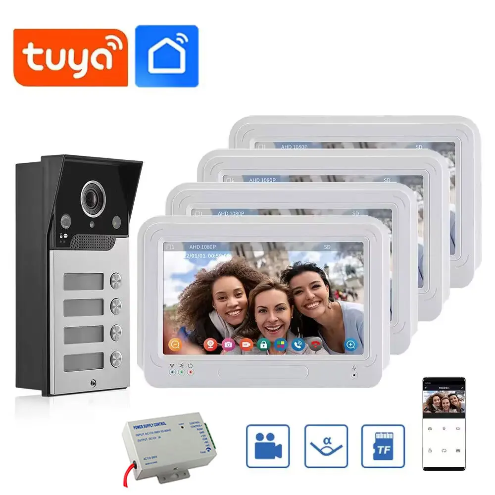 New 7 Inch Touch Screen Wifi Apartment/Family Video Door Phone Intercom System White HD Doorbell Camera phone App Remote Unlock