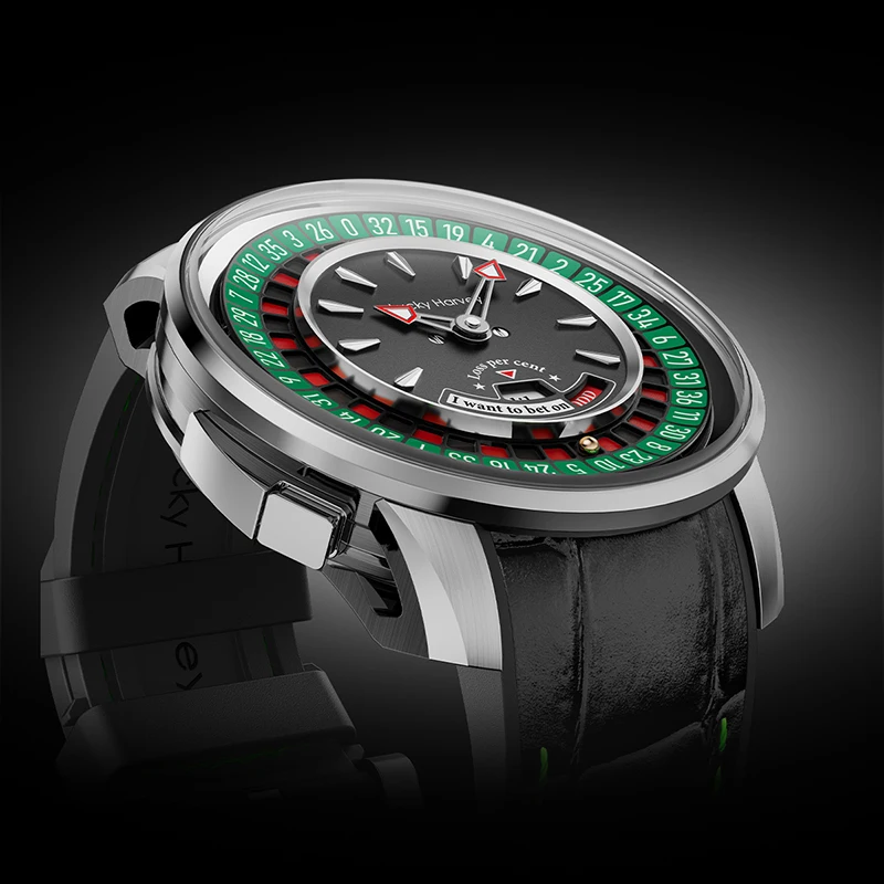 ساعات ميكانيكية للرجال ، محظوظ ، لعبة الروليت الأوروبي ، قرص اللعبة ، الحركة التلقائية ، الياقوت ، تصميم مضحك ، حفلة