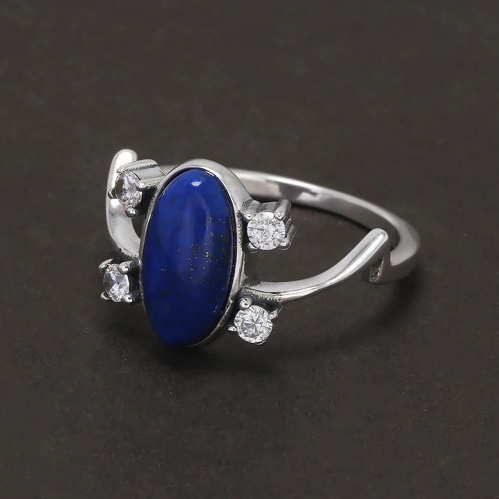 925 Sterling Silver Vampire Diary Elena's Ring Natural Lapis Lazuli Ring for Women Vintage Dainty Jewelry