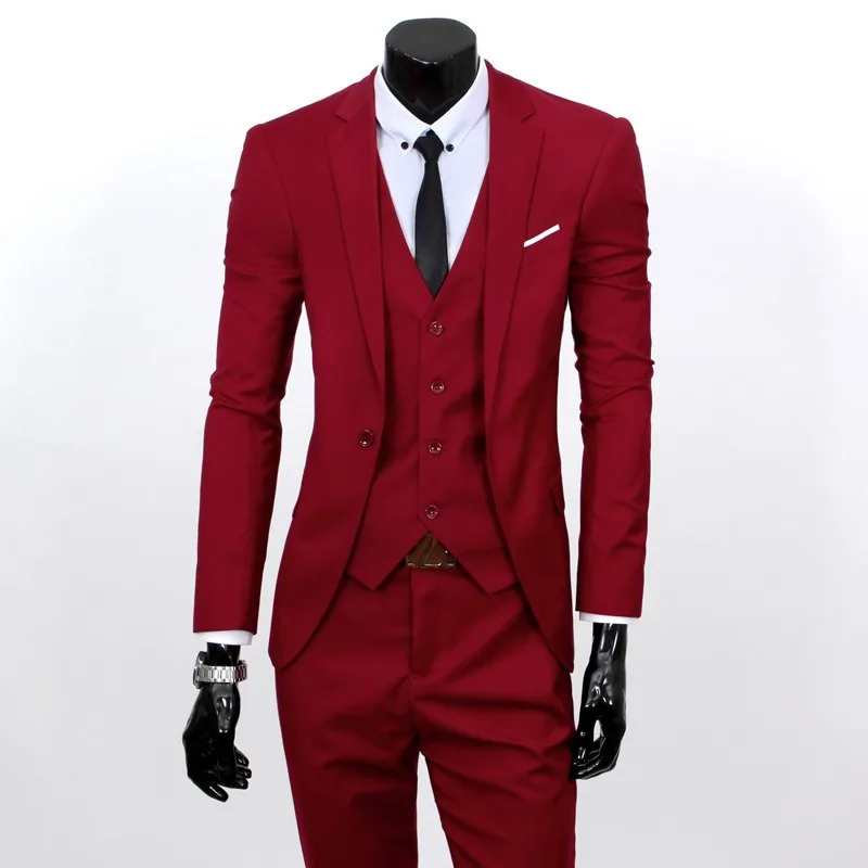 Men's Suit Set Single Button Slim Fit Office Work Suit Jacket and Pants Two Piece Set