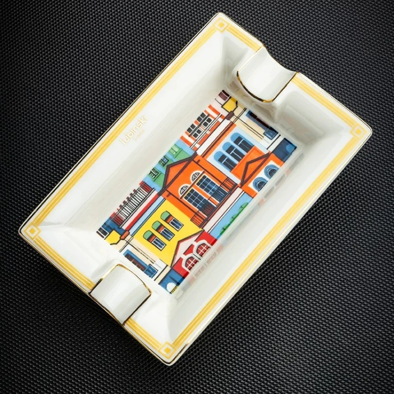 Ceramic Cigar Ashtray Wide Mouth Design with Two Offset Cigar Slots Creative Smoking Accessory for Office Club Party