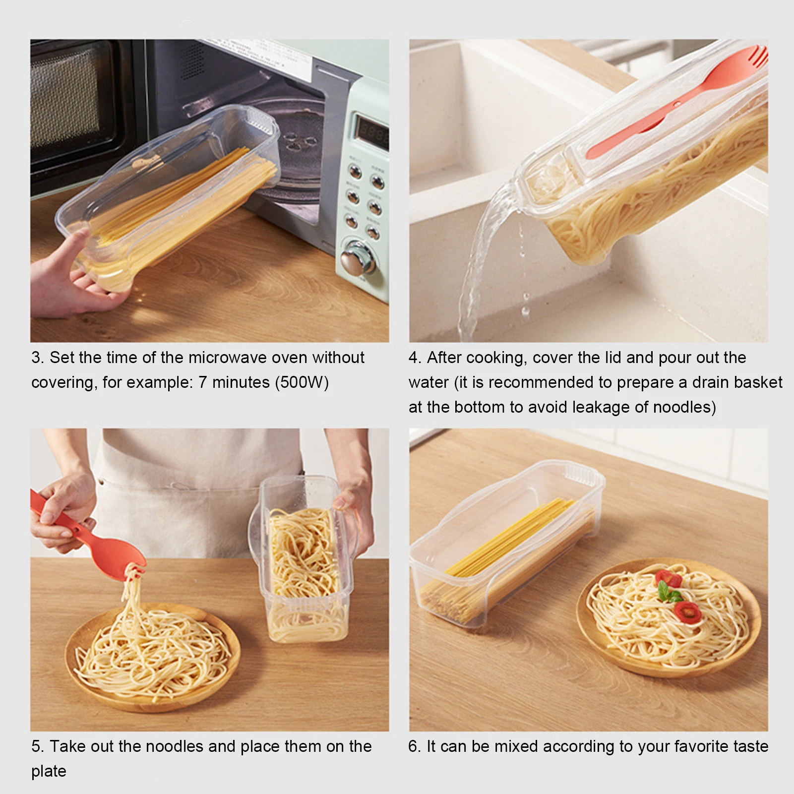 Microwave Pasta Cooker Food Cooking Box with Strainer Heat Resistant Pasta Steamer Spaghetti Noodle Cook Box Kitchen Accessory