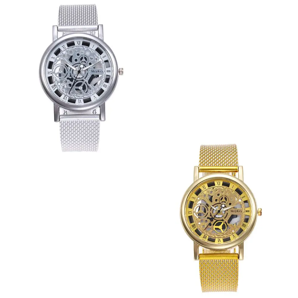 Faux Mechanical Quartz Wrist Watch Quartz Movement Hollow Skeleton Dial Hollow Skeleton Watch Metal Mesh Band Metal Mesh Watch