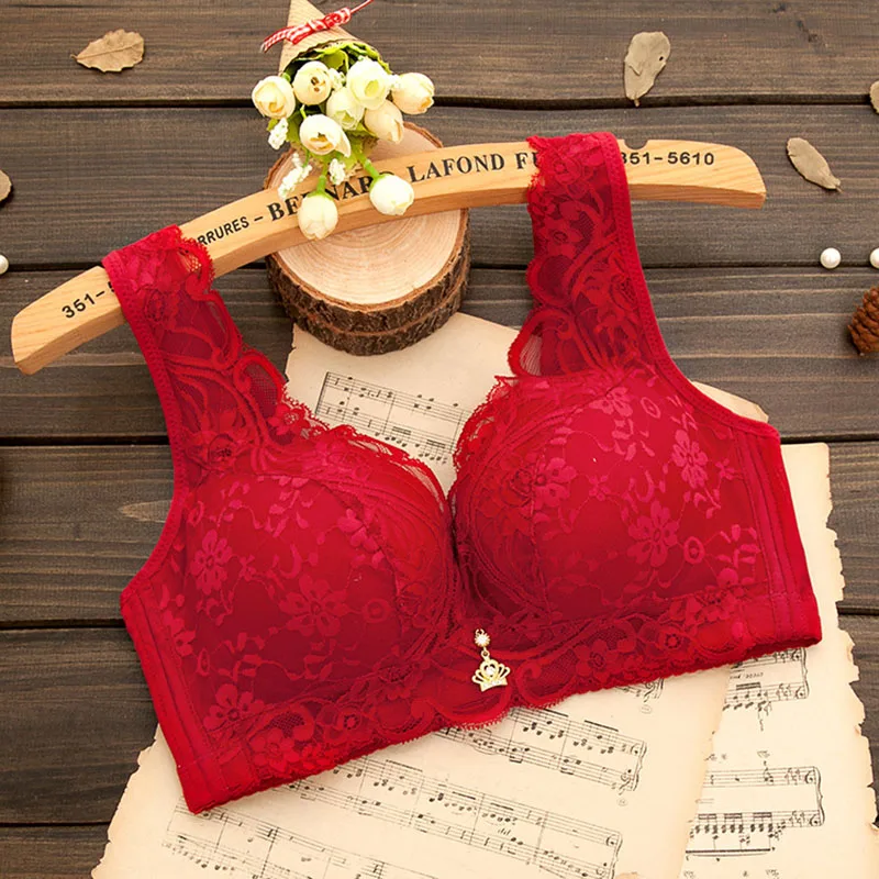 

Sanderala Sexy Women Lace Bras Embroidery Bralette Plus Size Wireless Comfortable Female Everyday Bow Underwear Padded Lingerie