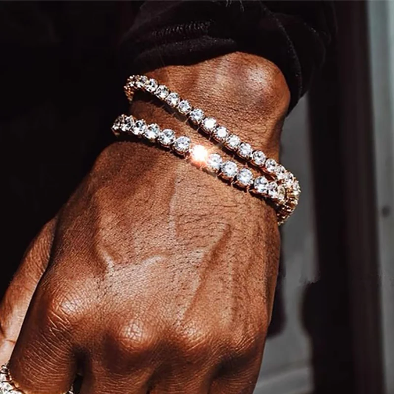Hip hop bransoletka tenisowa Homme Trendy Punk Iced Out 3/4/5mm cyrkonia męskie diamentowy łańcuszek na dłoni Streetwear biżuteria H086