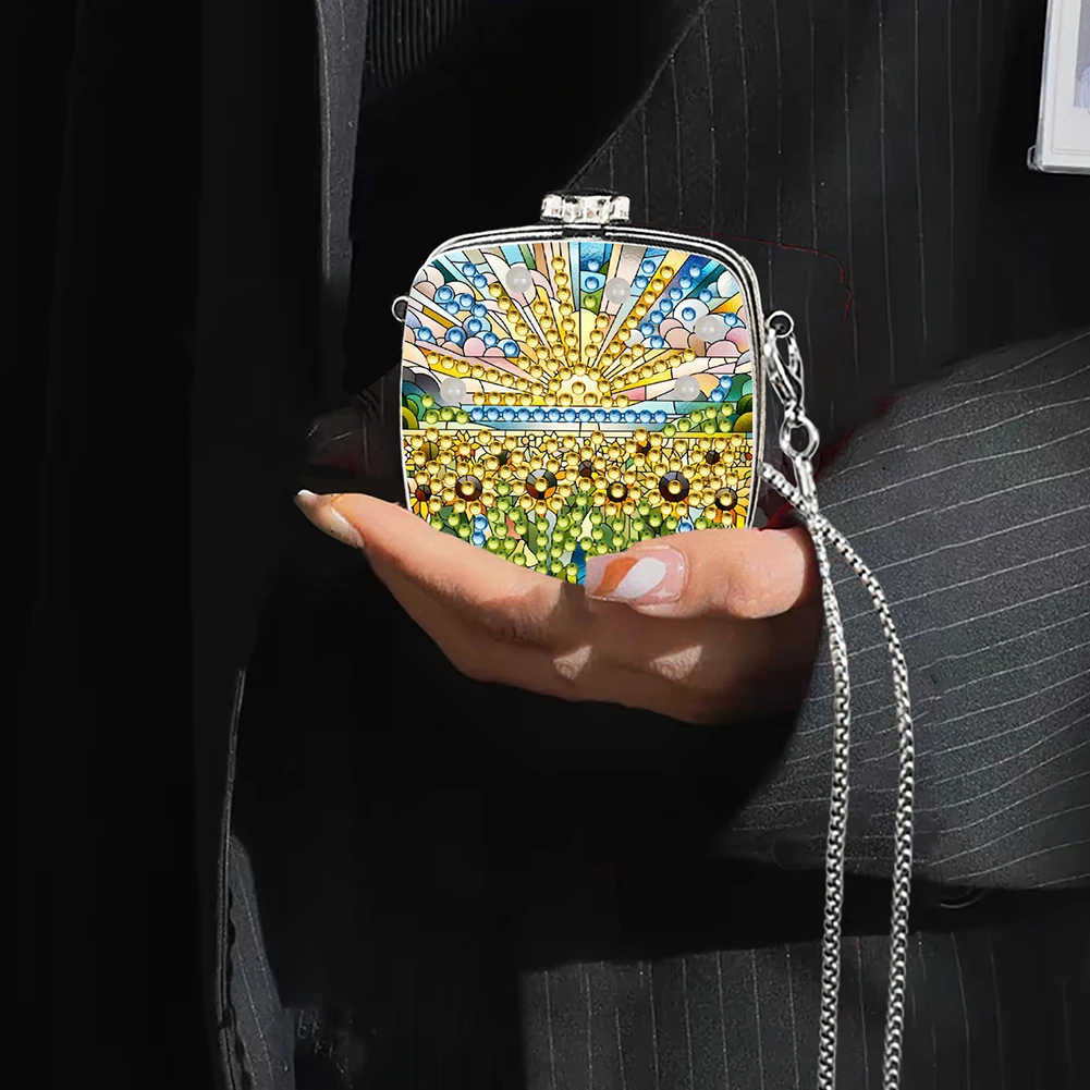 

Wings Diamond Painting Mirror Bag Diamond Painting Mirror Organizer Box Rhinestone Jewelry Box for Earrings Necklace Rings