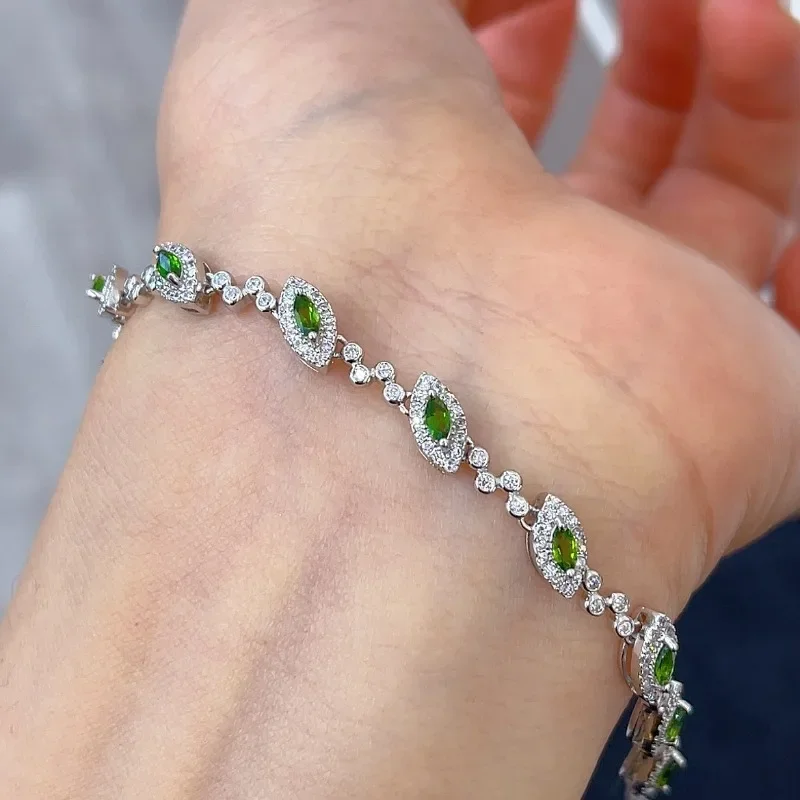 SACE GEMS New 925 Sterling Silver 2*4MM Natural Diopside Gemstone Bracelrts for Women Engagement Cocktail Party Fine Jewelry