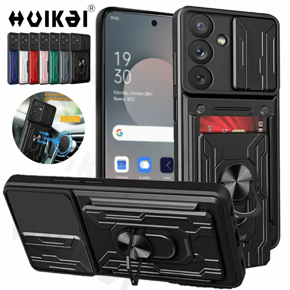 Slide Camera Lens Case For Samsung A54 A14 A13 A53 A52 A73 S23 Ultra S23 S22 Plus S23 FE S20 Note 20 Detachable Card Holder Case