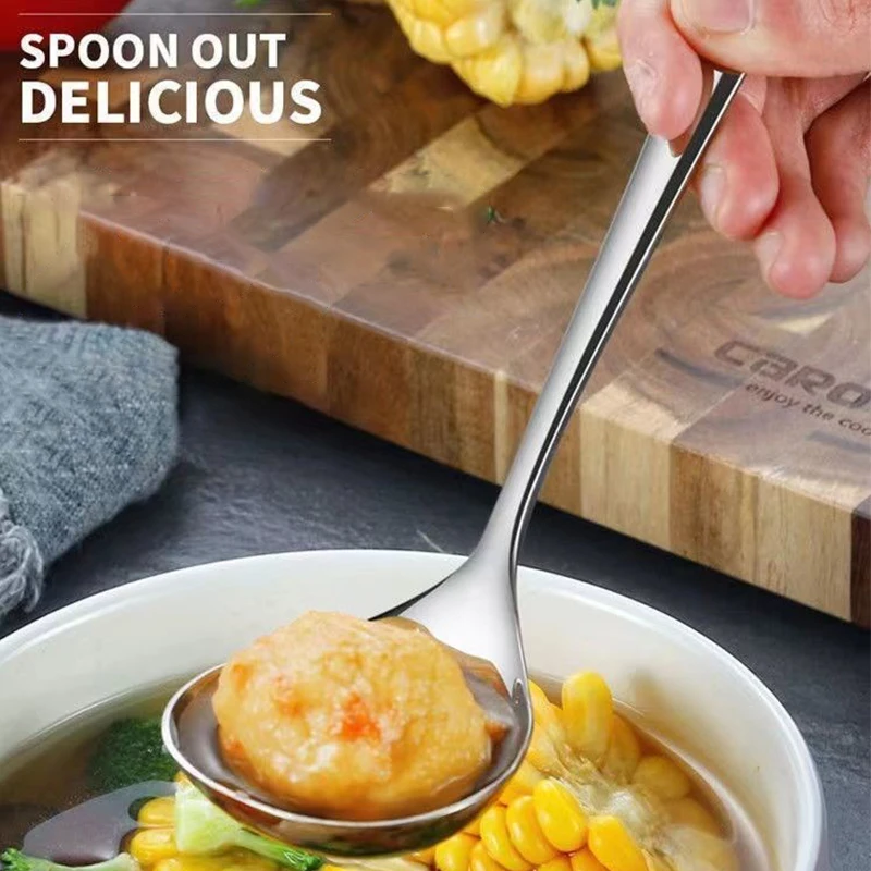 1Pc Stainless Steel Soup Spoon Korean Style Large Spoon Restaurant Hotpot Spoon Handled Spoon For Drinking Soup Congee Spoon...
