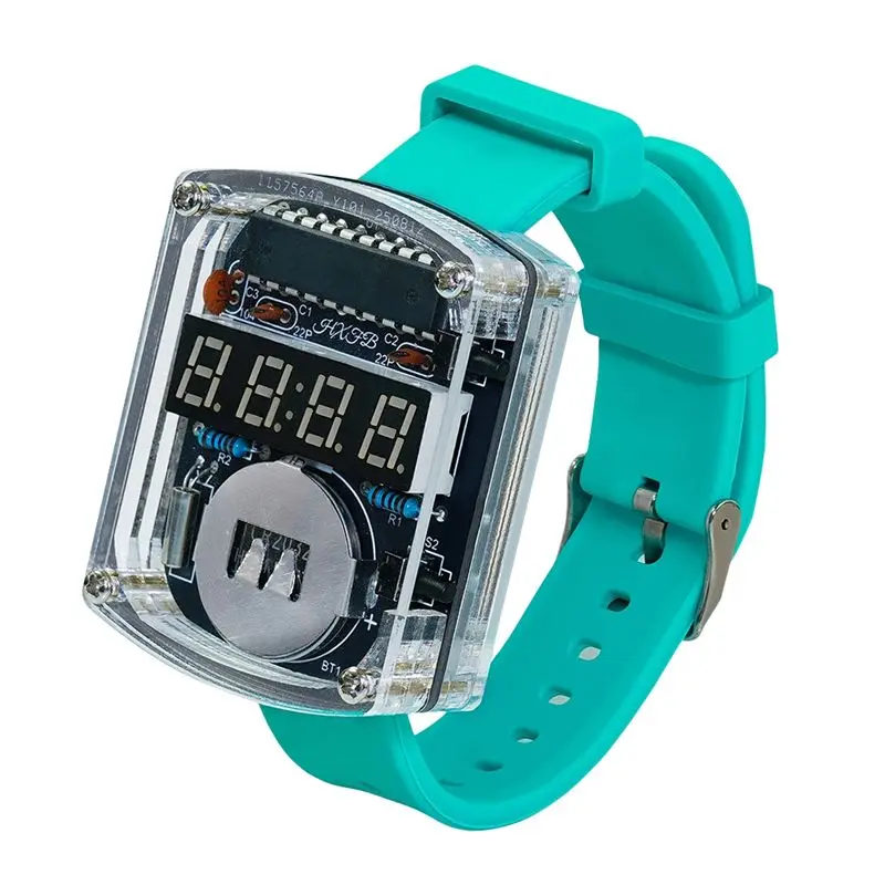 

B68C DIY Watch Electronic Kit With 0.28 Inch LED Display Time Tube Clock Learning Soldering Project Includes Case Strap D