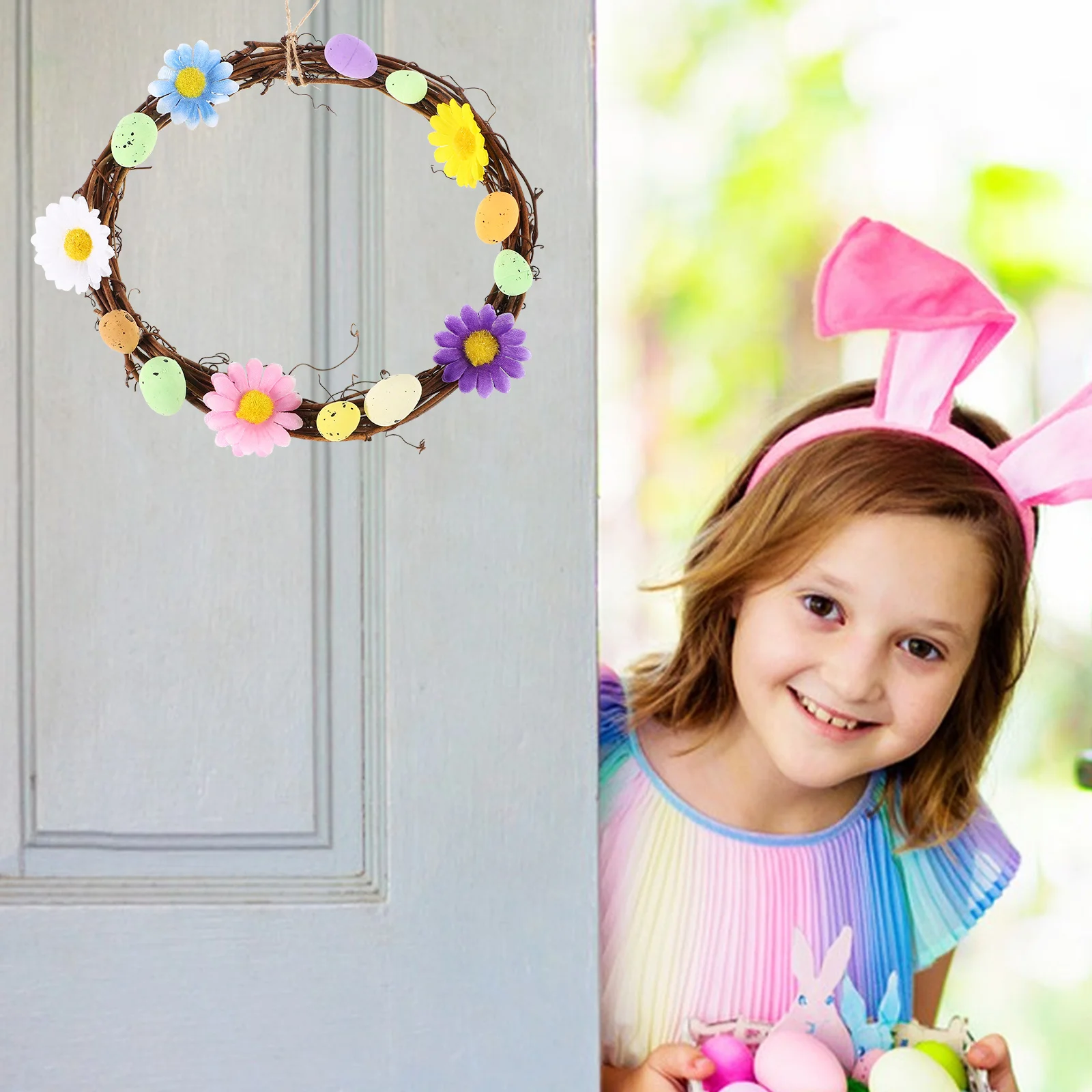 

2Pcs Artificial Easter Egg Rattan Wreaths Spring Door Wreath Farmhouse Style Easter Home Decor Egg Wreath Front Door Home Decor