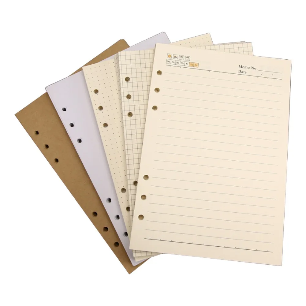 80Sheets A5 A6 A7 Loose Leaf Refill Paper 6 Hole Liner Grid Lattice Inner Refill Spiral Binder Paper Indexing Cards