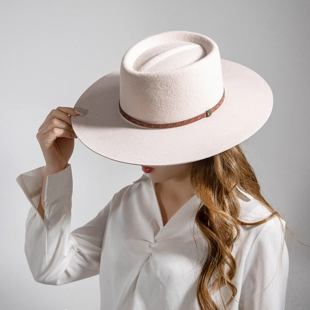 

Женская шляпа-федора USPOP из шерстяного войлока с широкими полями, тисненым ремешком и регулируемой застежкой, элегантная шляпа для торжественных случаев