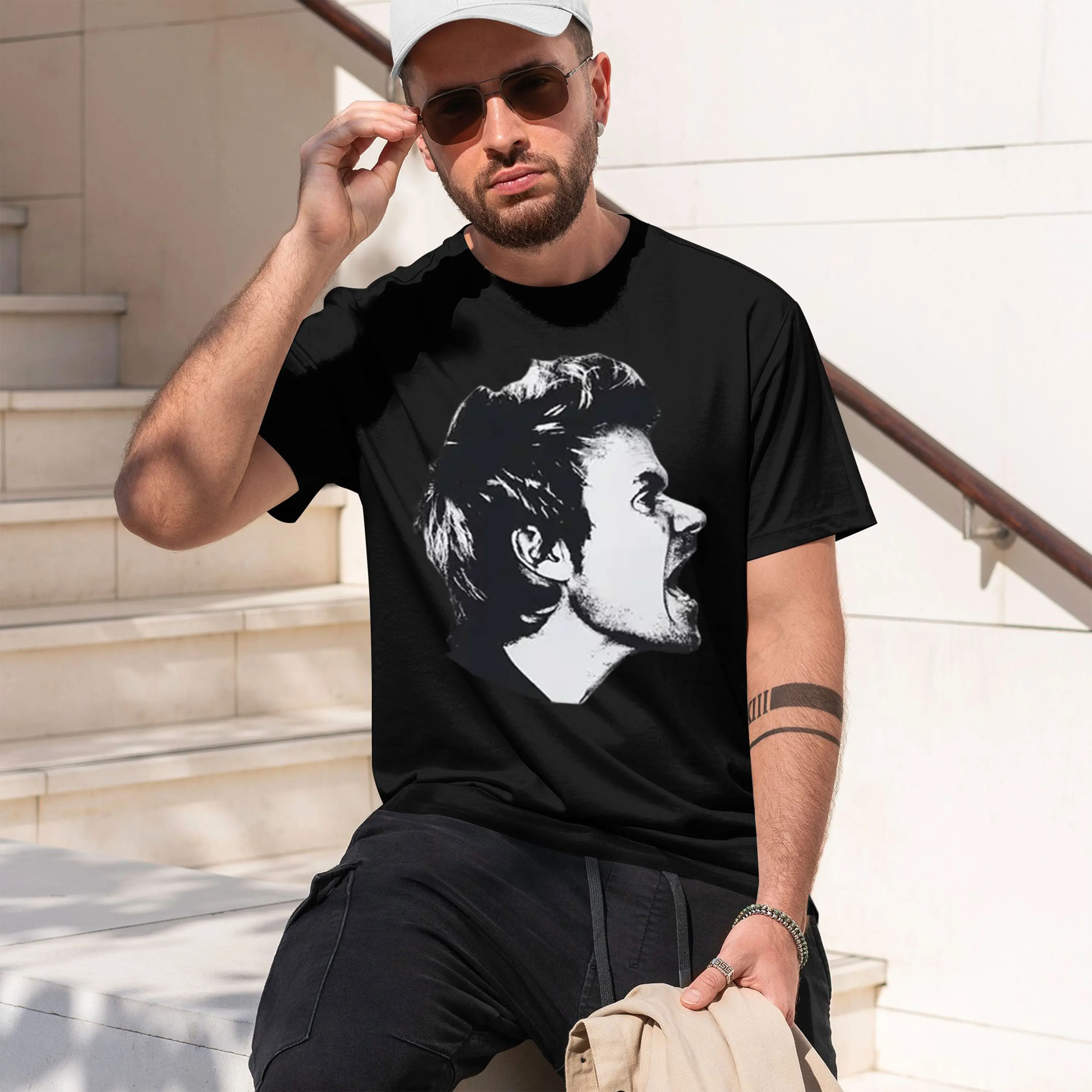 Graph Style Men's T-Shirt Side Profile Man Shouting Design Summer Casual Wear Gift For Him 2026 New Model Short-sleeve crewneck