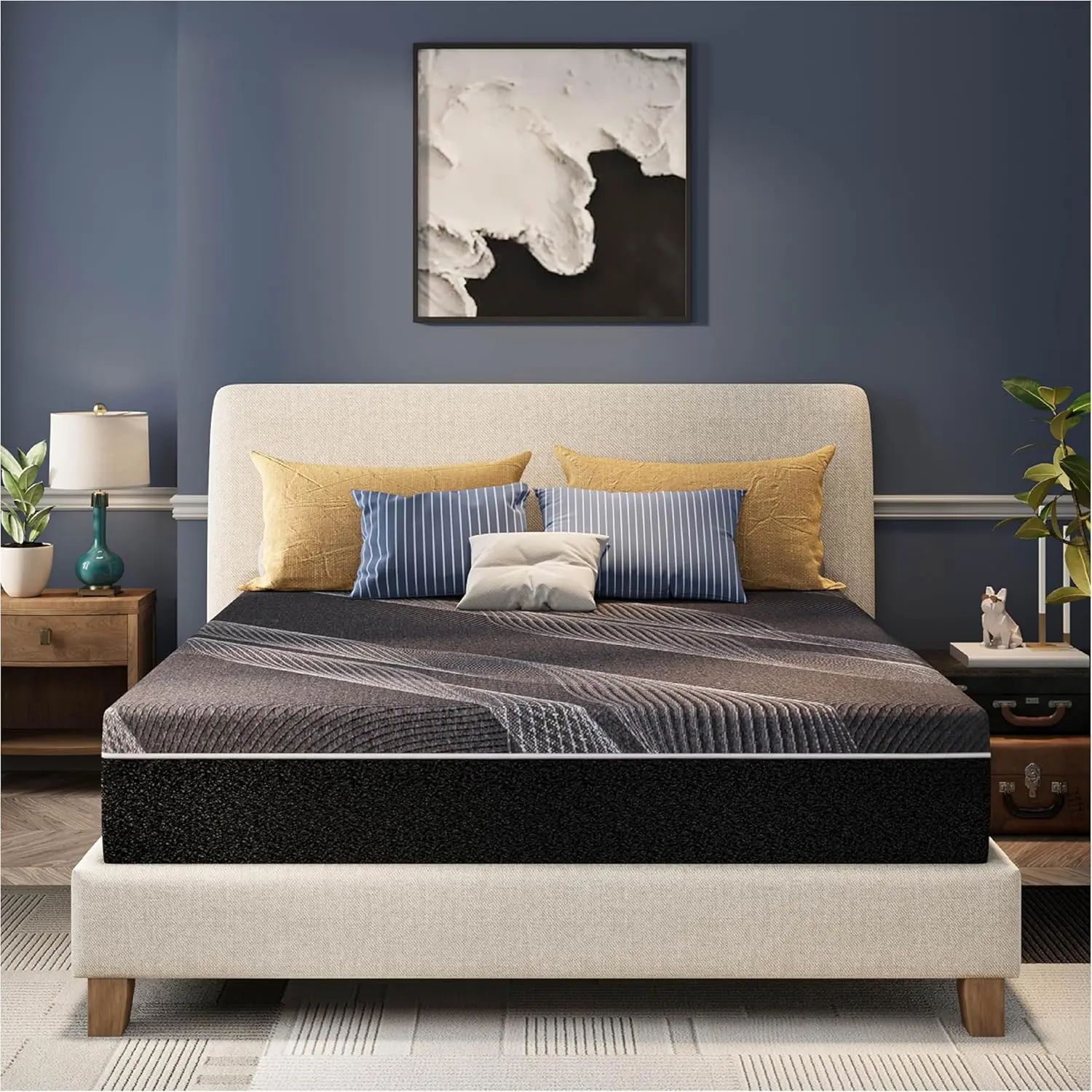 12 Inch Queen Mattress, Bamboo-Charcoal Memory Foam Mattress, Cooling & Pressure Relief, Bed in a Box, Foam Made in USA -NEW
