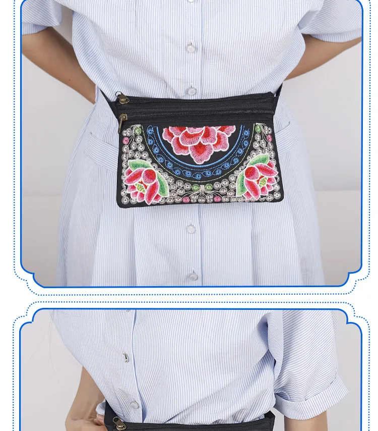 National Women Ethnic Style Peony Min Shoulder Bag Embroidery Crossbody Handbag Tote Random Color Portable 2023 New Embroidered