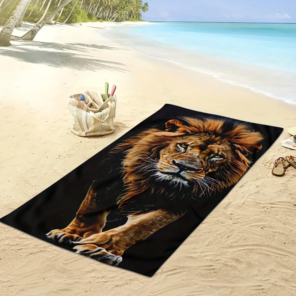 1PC Lion Beach Towel Animal pattern tiger Wolf Panda Highland Cow Perfect gifts Quick-Dry Towel For Bath Yoga Tourism Swimming