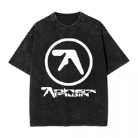 T-Shirt Aphex Twin Washed Black Print Cotton Graphic Oversized Korean Fashion Short Sleeve Tops Tees Y2k for Men Women Tee