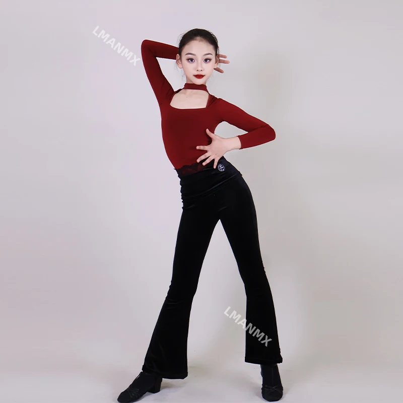 Vestido de baile latino para niños, conjunto profesional de pantalones Micro Pull, otoño/invierno, nuevo vestido de actuación para niños, 2025