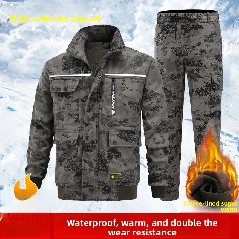 

Thiened Fce Winter Workwear Set Men's Camouflage Warm Cold Resistant Outdoor Auile Repair Construction Wear Resista...