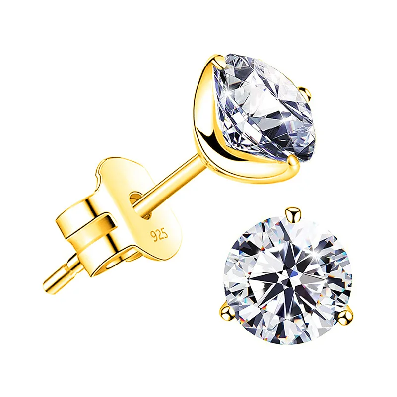 IOGOU Real 925 Sterling Silver 5.0mm(0.5ct)/6.0mm(0.8ct) Round 3 Claws Simulated Diamond Stud Earring Women Engagement Jewelry