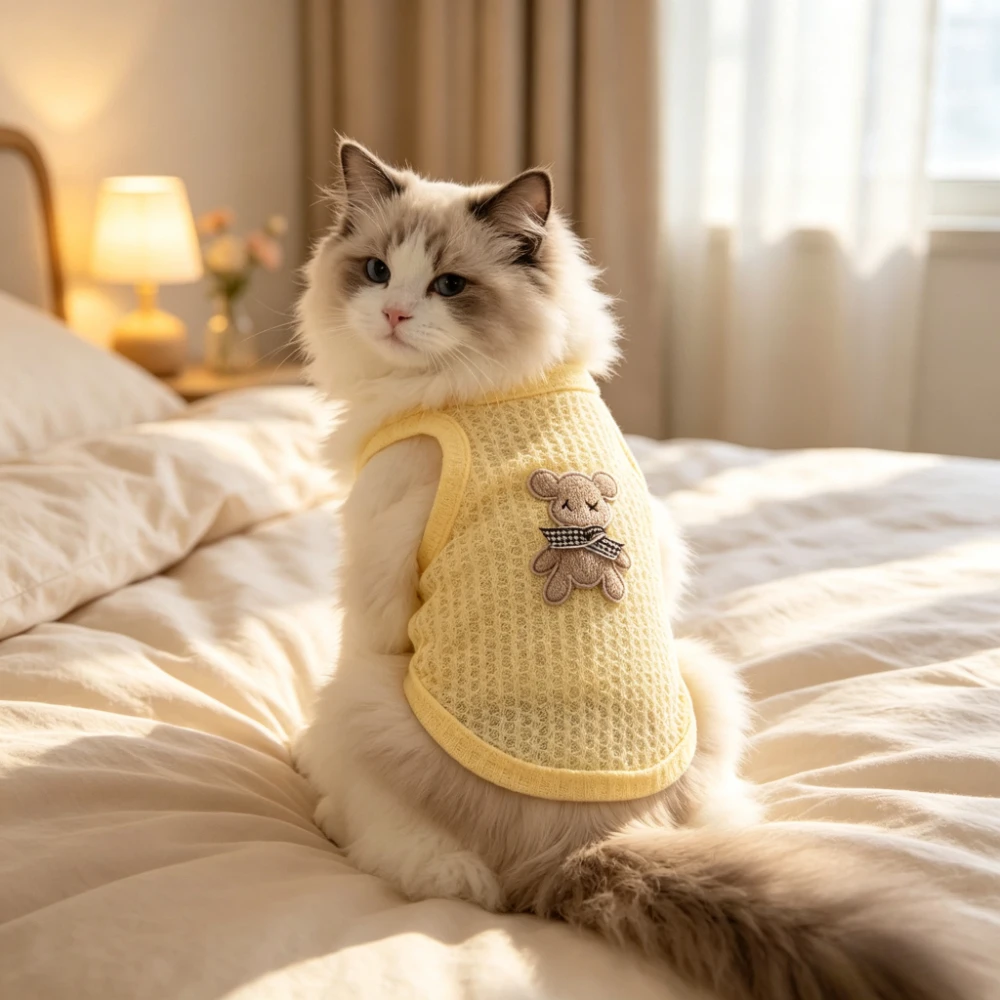 Waffelstrick-Hundeweste Ärmelloses Trägertop Atmungsaktives Sommer-Outfit für Kleine Hunde und Katzen