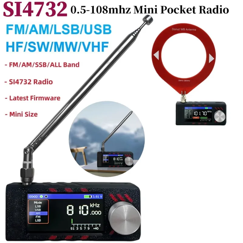 Top Deals SI4732 All Band Radio Receiver ATS MINI PRO 0.5-108Mhz LSB USB AM FM ESP-32-S3 Radio  SW MW VHF Radio With Antenna