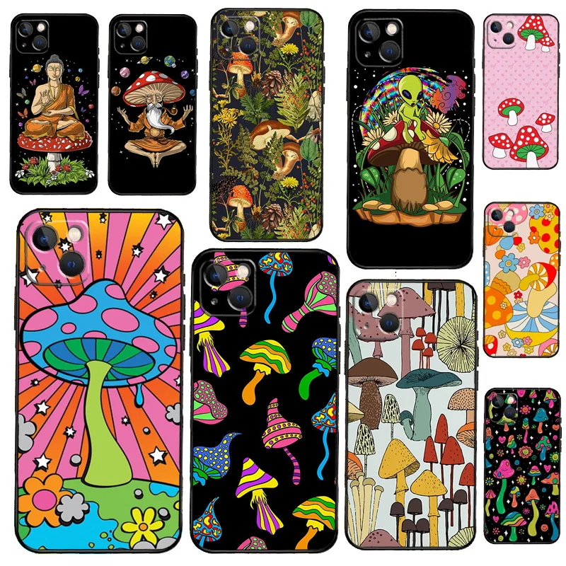 Magic Mushroom Alien Trippy Shrooms Phone Case For iPhone 13 12 11 14 15 16 Pro XS Max XR X For iPhone 12 Mini Plus Cover