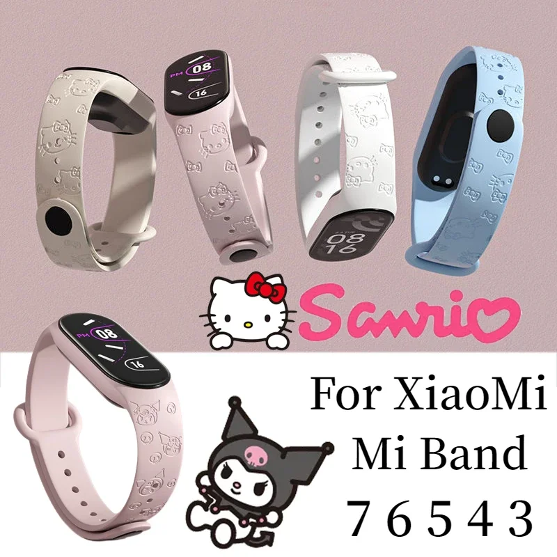 Sanrio Hello Kitty Kuromi cinturino per Mi Band 7 6 5 4 3 bracciale Cartoon Print Silicone Sport accessorio per cinturino di ricambio