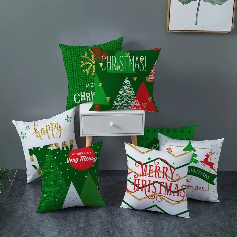 Merry Christmas Square Cushion Cover Cotton Throw Pillow Christmas Home Decoration Natale 2024 Christmas Ornaments Xmas Gifts