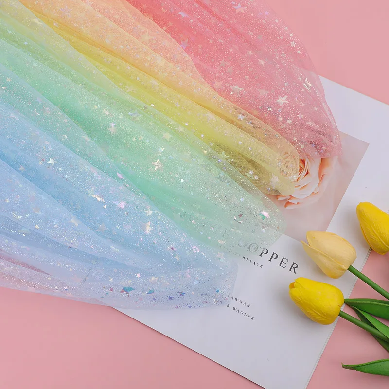 92x150cm Iridescent Star Tulle Fabric Wedding Birthday DIY Party Photograph Backdrop Girl Tutu Skirt Cloth Accessories Supply