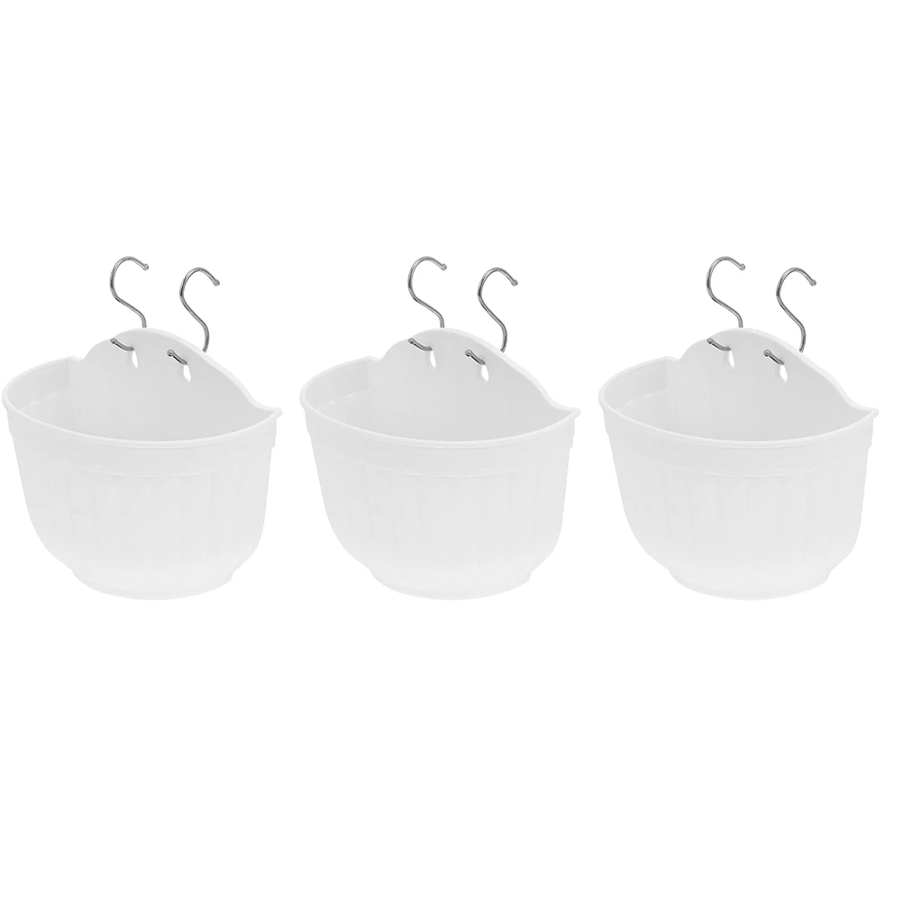

3 Sets Hanging Flower Pots Large White Planters for Balcony Office Vertical Space Saving Garden Plastic Durable