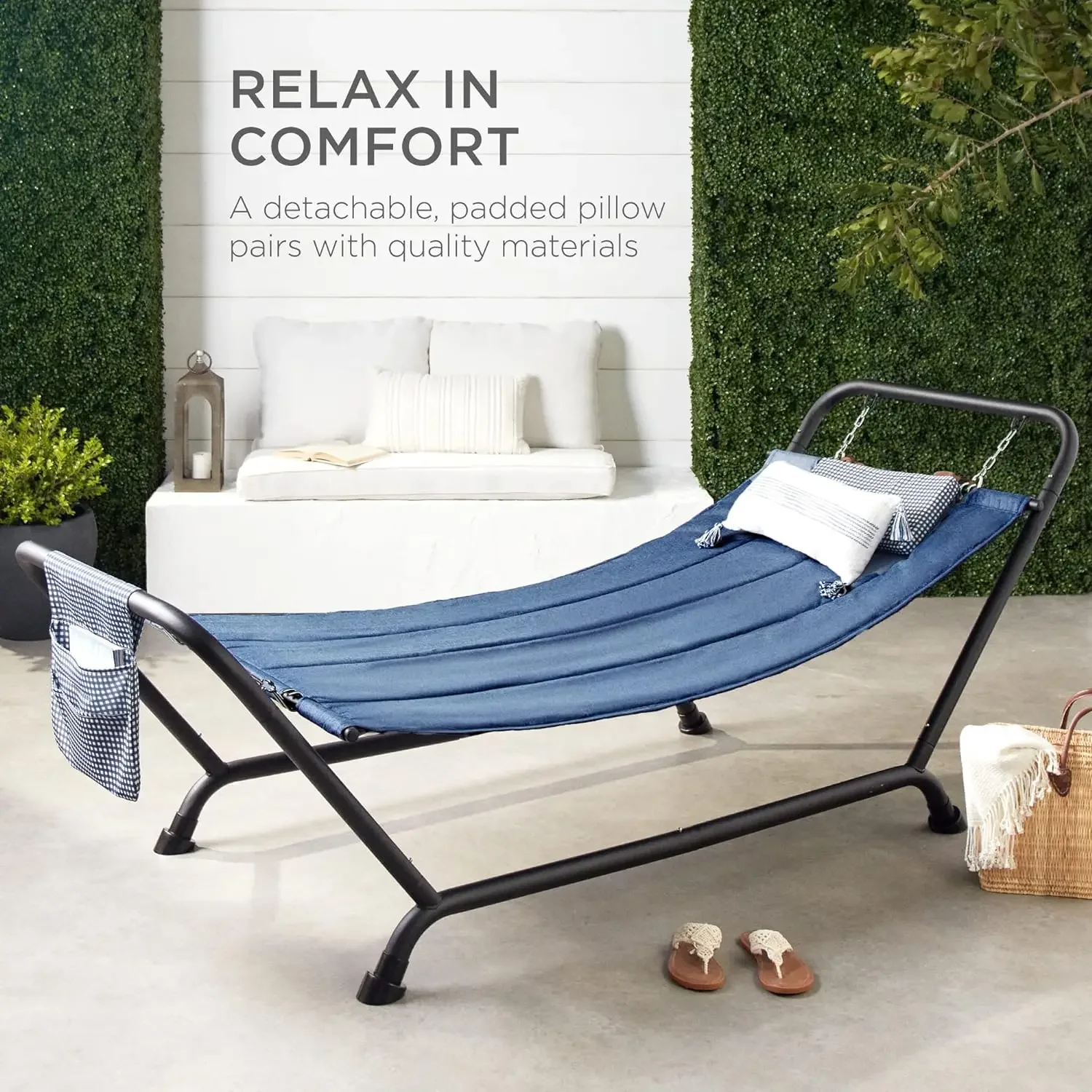 

Outdoor Hammock Bed with Stand for Patio, Backyard, Garden, Poolside w/Weather-Resistant Polyester